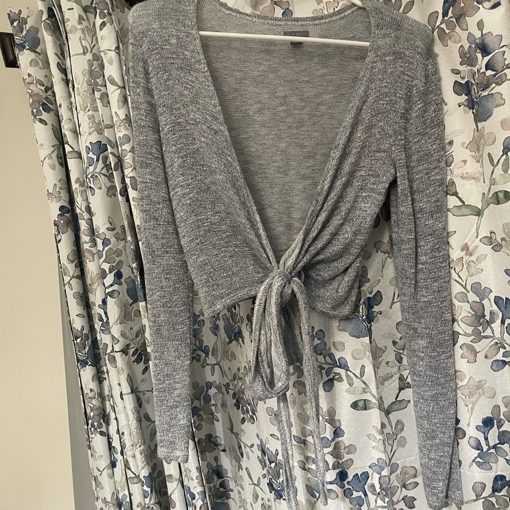 Aerie Tie Front Wrap Around Gray Silver Sparkly Convertible Cardigan Sweater